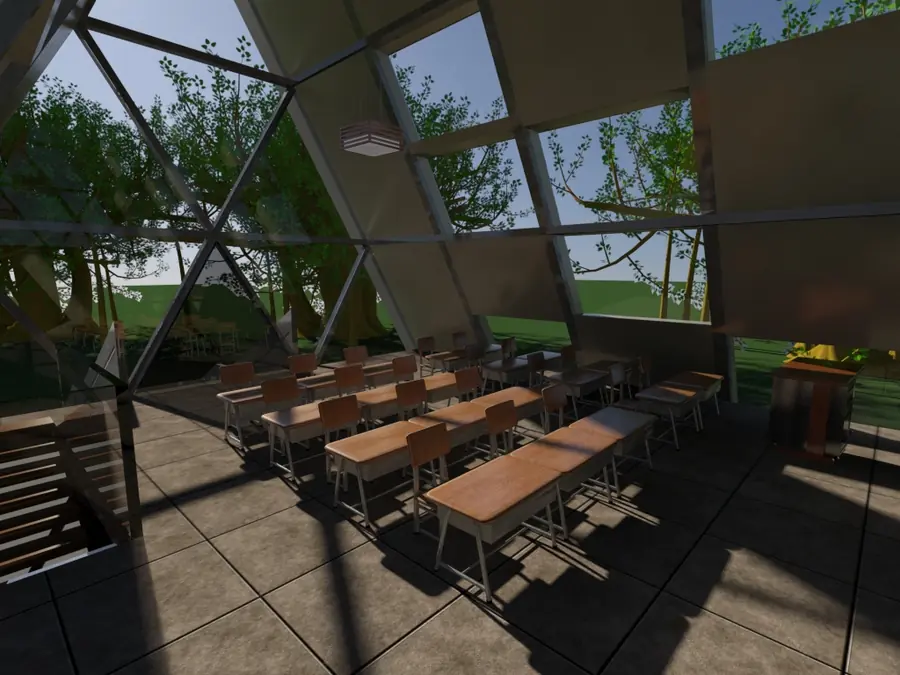 Render de la escuela autosostenible, imagen 3 de 5